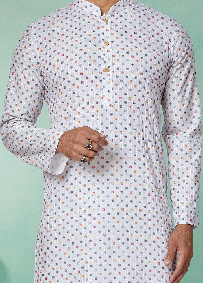 2 Pc White Dupion Silk Kurta And Pajama Set - Indian Silk House Agencies