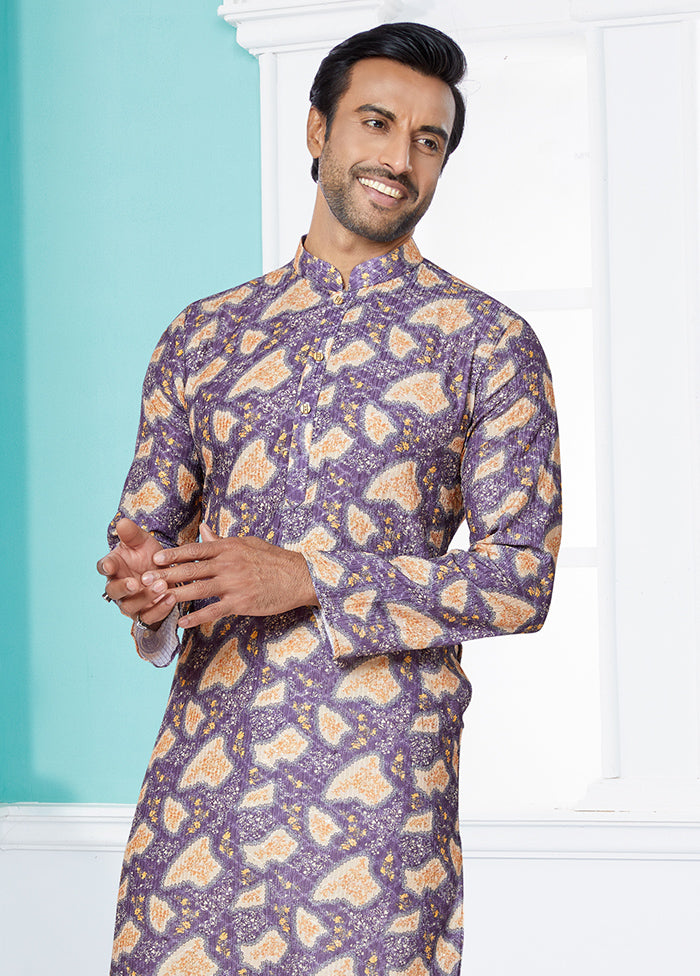2 Pc Purple Dupion Silk Kurta And Pajama Set - Indian Silk House Agencies