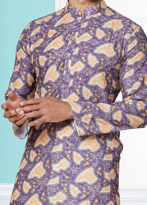 2 Pc Purple Dupion Silk Kurta And Pajama Set - Indian Silk House Agencies