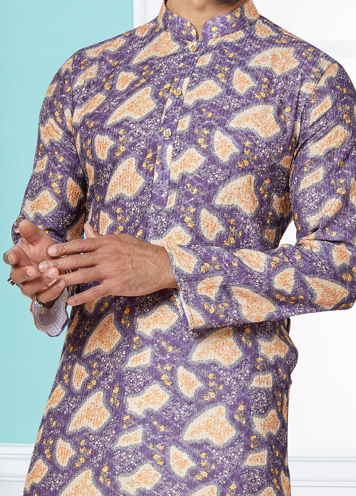 2 Pc Purple Dupion Silk Kurta And Pajama Set - Indian Silk House Agencies
