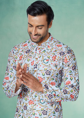 2 Pc White Dupion Silk Kurta And Pajama Set - Indian Silk House Agencies