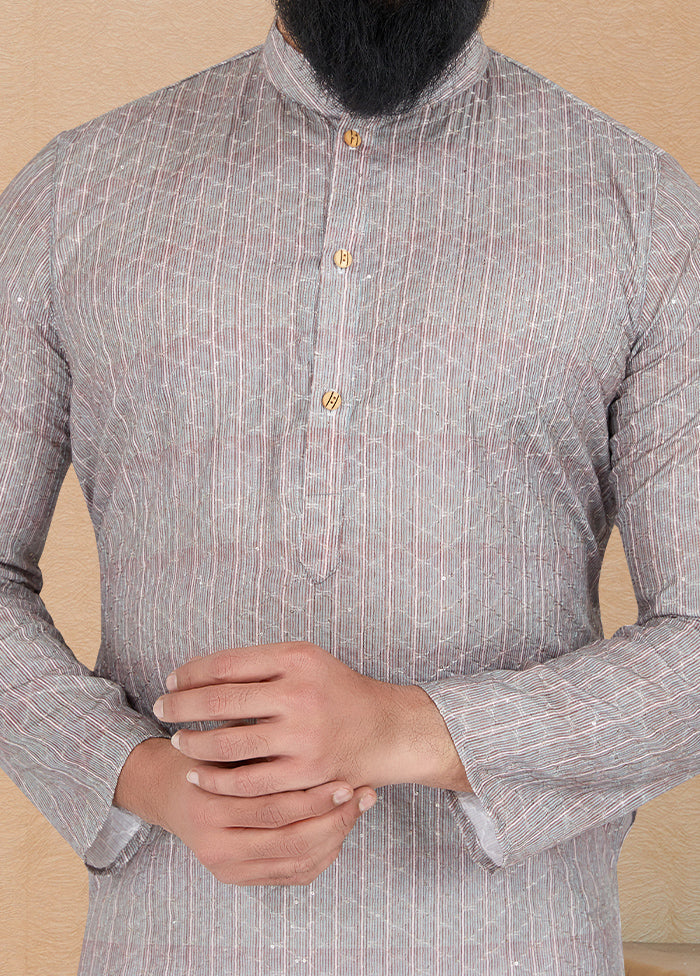 2 Pc Grey Dupion Silk Kurta And Pajama Set - Indian Silk House Agencies