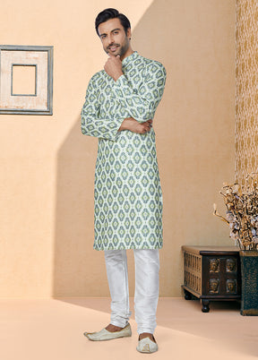 2 Pc Green Dupion Silk Kurta And Pajama Set - Indian Silk House Agencies
