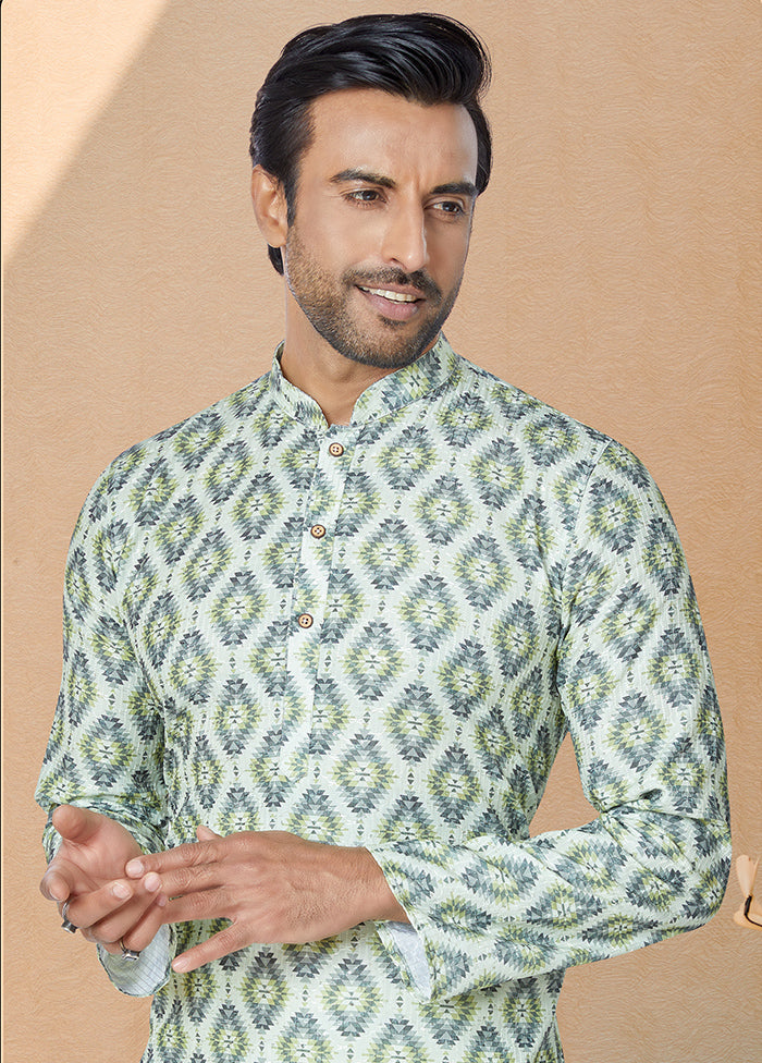 2 Pc Green Dupion Silk Kurta And Pajama Set - Indian Silk House Agencies