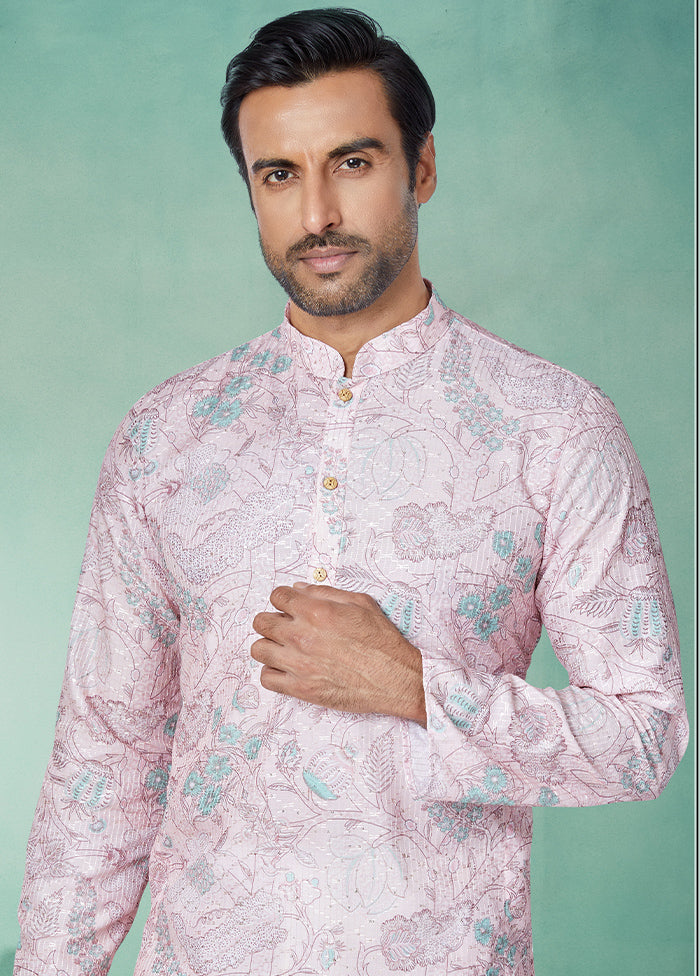 2 Pc Purple Dupion Silk Kurta And Pajama Set - Indian Silk House Agencies