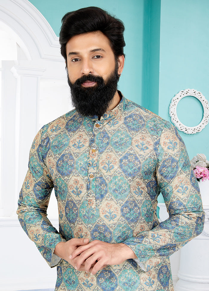 2 Pc Green Dupion Silk Kurta And Pajama Set - Indian Silk House Agencies