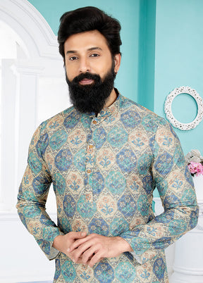 2 Pc Green Dupion Silk Kurta And Pajama Set - Indian Silk House Agencies