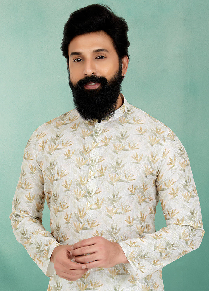 2 Pc White Dupion Silk Kurta And Pajama Set - Indian Silk House Agencies