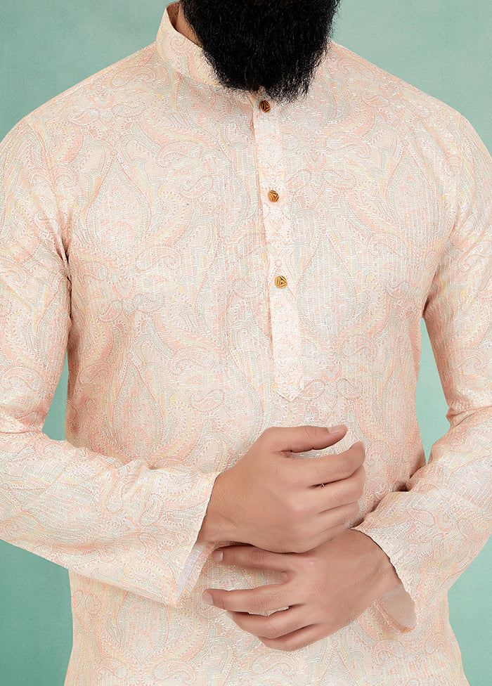 2 Pc Cream Dupion Silk Kurta And Pajama Set - Indian Silk House Agencies