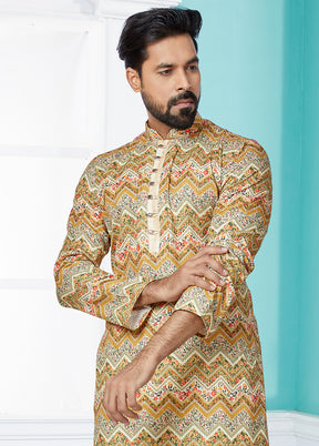 2 Pc Cream Dupion Silk Kurta And Pajama Set - Indian Silk House Agencies