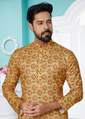 2 Pc Cream Dupion Silk Kurta And Pajama Set - Indian Silk House Agencies