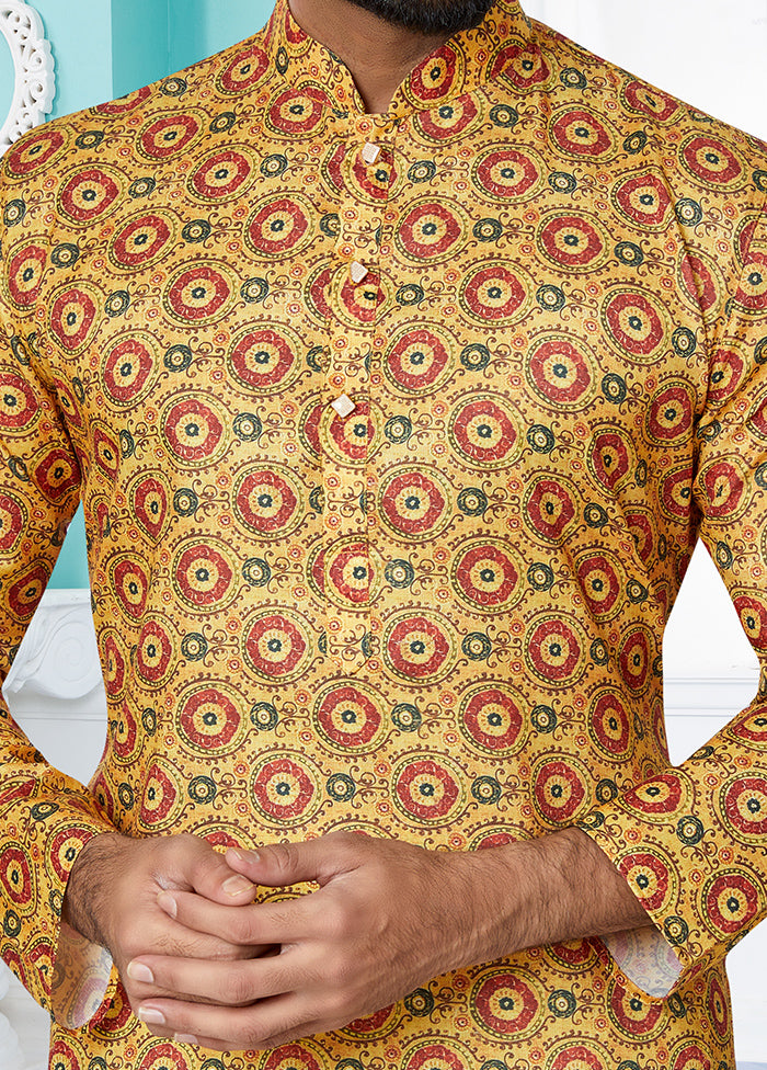 2 Pc Cream Dupion Silk Kurta And Pajama Set - Indian Silk House Agencies