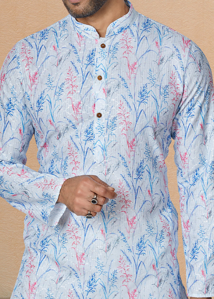 2 Pc Blue Dupion Silk Kurta And Pajama Set - Indian Silk House Agencies