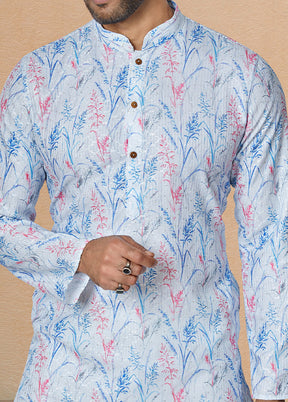 2 Pc Blue Dupion Silk Kurta And Pajama Set - Indian Silk House Agencies