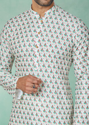 2 Pc White Dupion Silk Kurta And Pajama Set - Indian Silk House Agencies