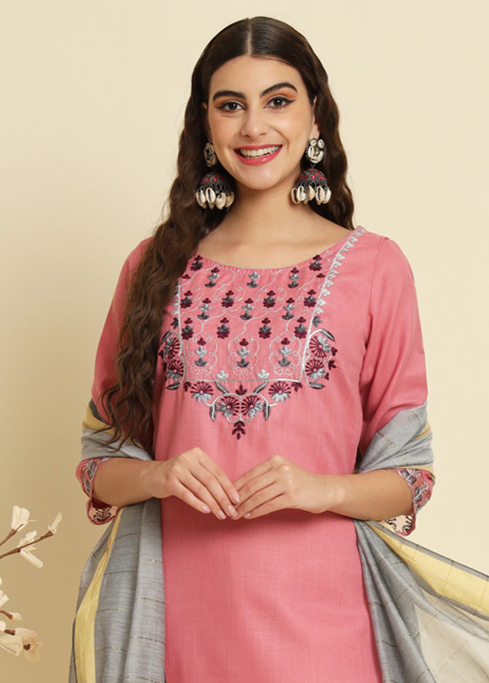 3 Pc Pink Readymade Silk Dupatta Suit Set