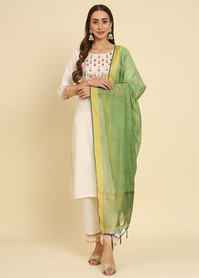 3 Pc White Readymade Silk Dupatta Suit Set