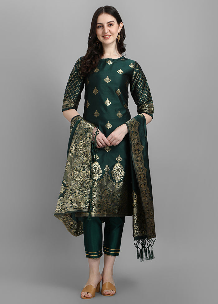 3 Pc Green Readymade Cotton Dupatta Suit Set