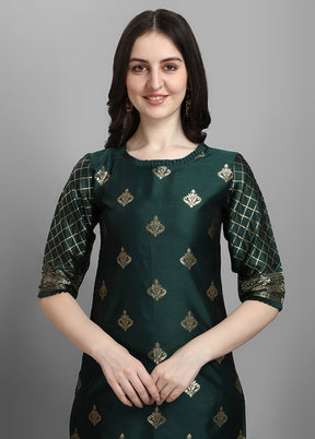 3 Pc Green Readymade Cotton Dupatta Suit Set