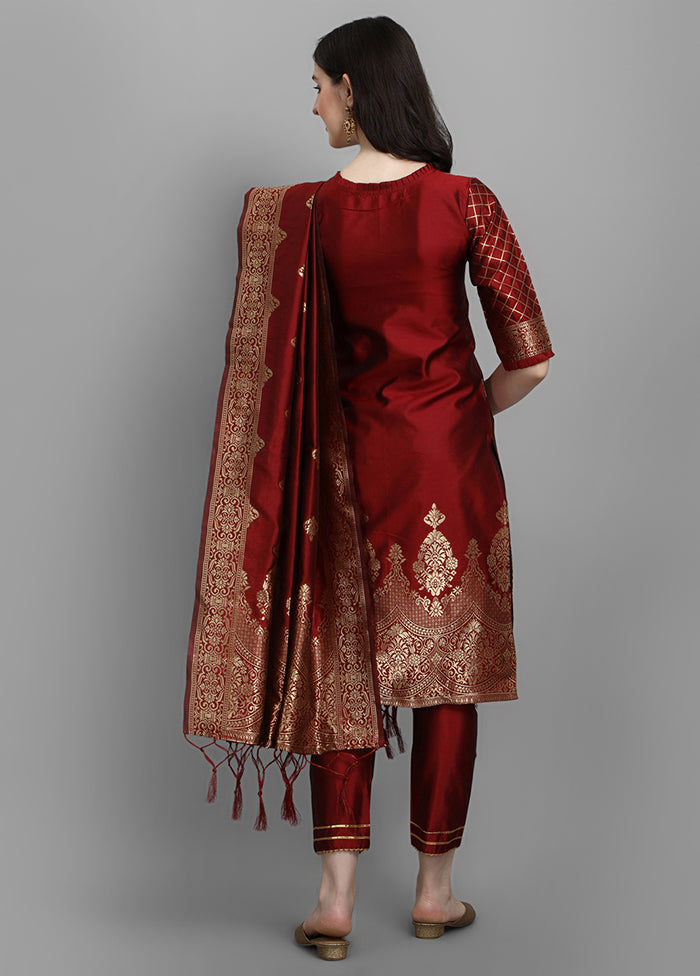 3 Pc Maroon Readymade Cotton Dupatta Suit Set