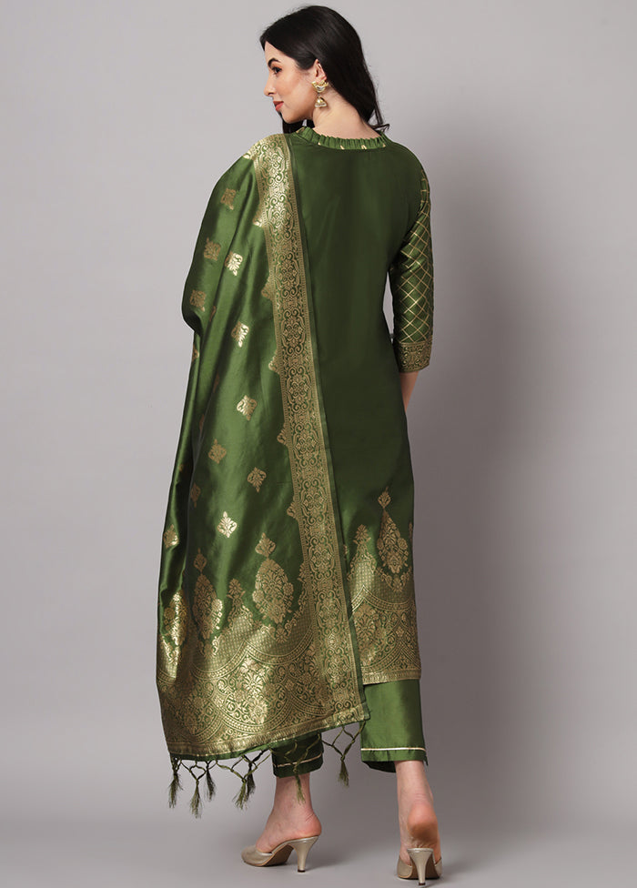 3 Pc Mehendi Readymade Cotton Dupatta Suit Set