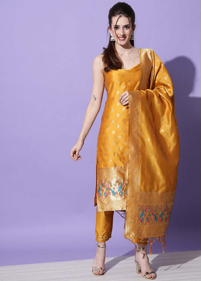 3 Pc Mustard Readymade Cotton Dupatta Suit Set