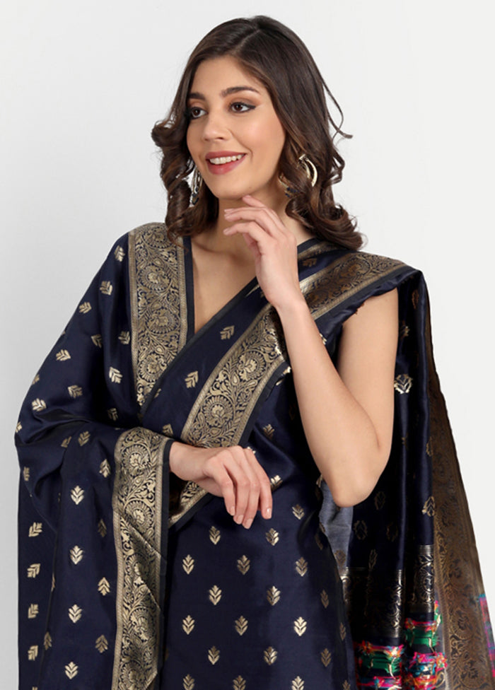 3 Pc Blue Readymade Cotton Dupatta Suit Set