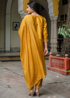 3 Pc Mustard Readymade Cotton Dupatta Suit Set