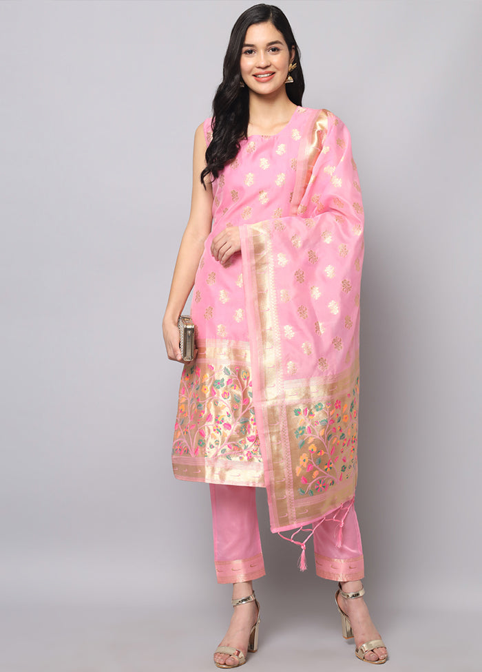 3 Pc Pink Readymade Cotton Dupatta Suit Set