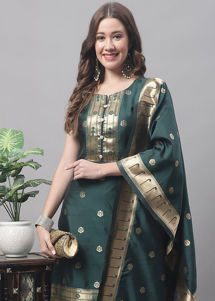 3 Pc Green Readymade Cotton Dupatta Suit Set