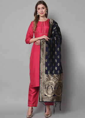 3 Pc Red Readymade Cotton Dupatta Suit Set