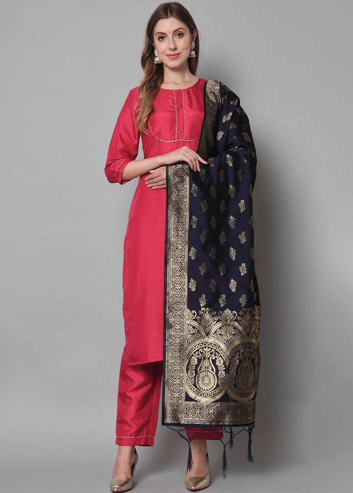 3 Pc Red Readymade Cotton Dupatta Suit Set