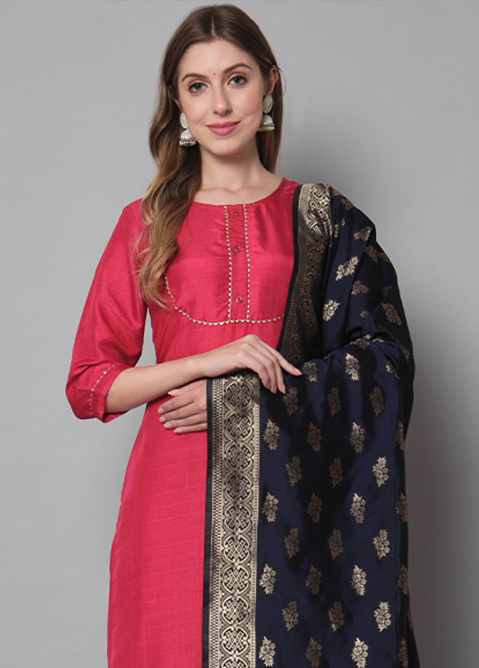 3 Pc Red Readymade Cotton Dupatta Suit Set