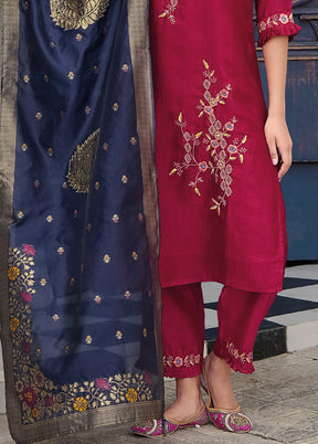 3 Pc Red Readymade Viscose Dupatta Suit Set