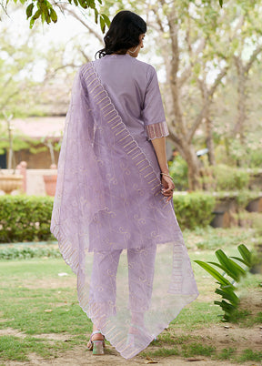 3 Pc Lavender Readymade Silk Dupatta Suit Set
