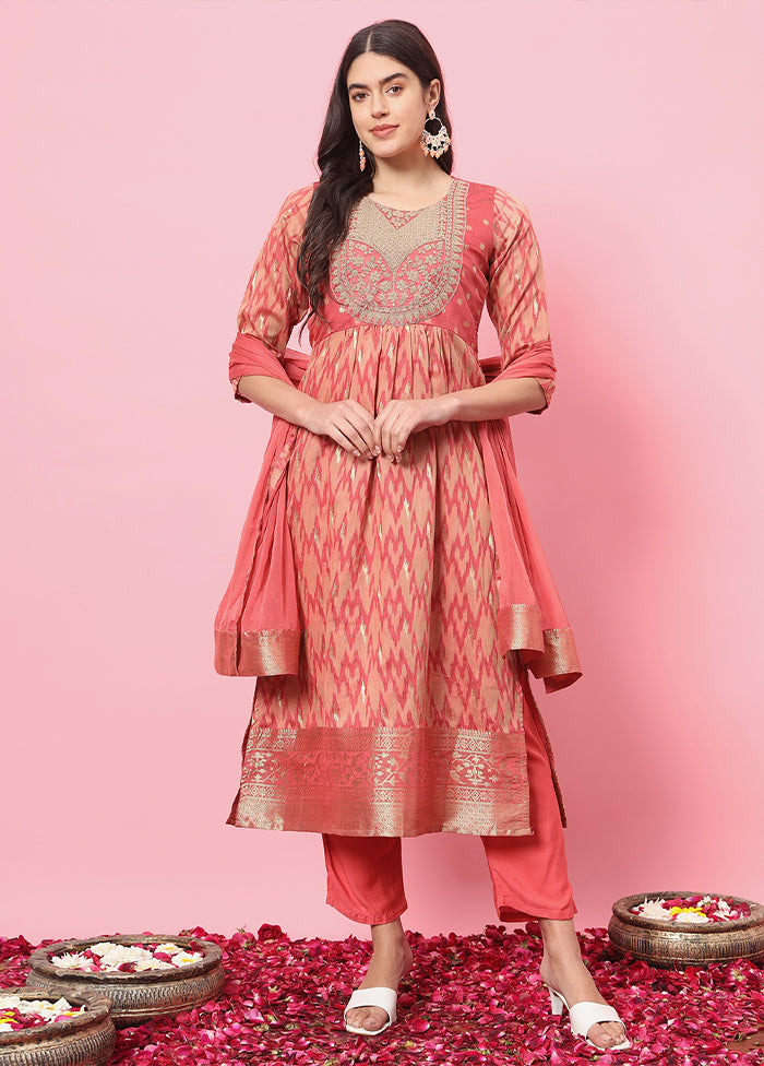 3 Pc Peach Readymade Cotton Dupatta Suit Set