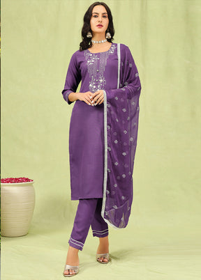 3 Pc Lavender Readymade Cotton Dupatta Suit Set