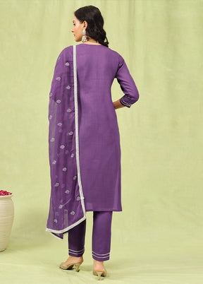 3 Pc Lavender Readymade Cotton Dupatta Suit Set
