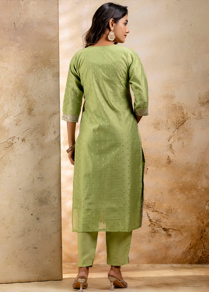 3 Pc Mehendi Readymade Chanderi Dupatta Suit Set