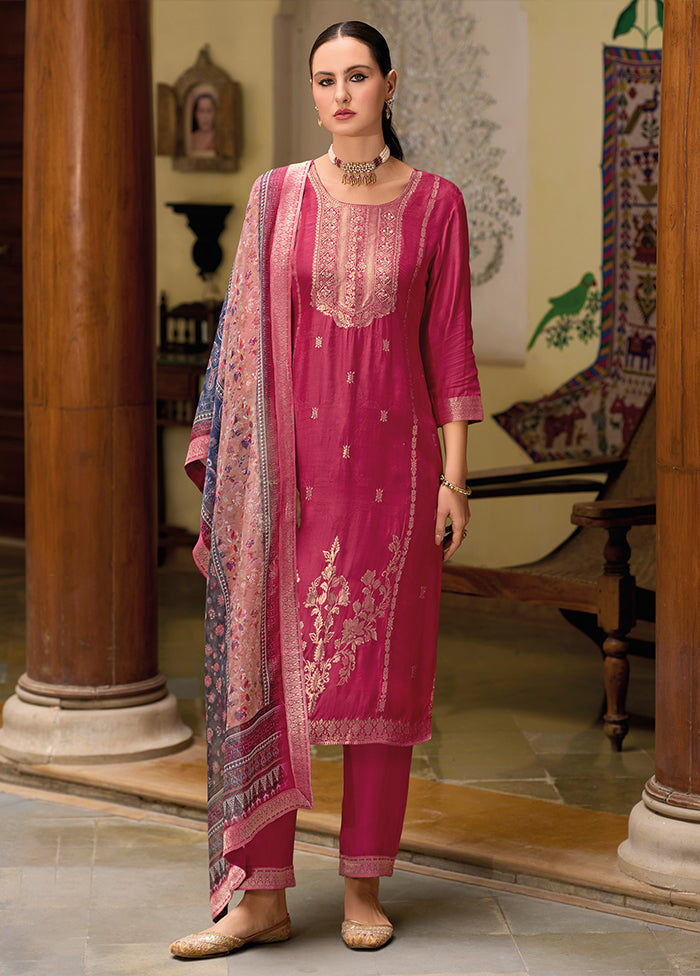 3 Pc Red Readymade Viscose Dupatta Suit Set