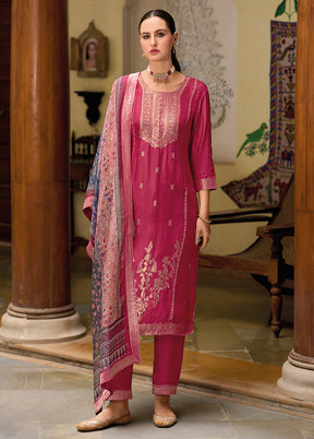 3 Pc Red Readymade Viscose Dupatta Suit Set