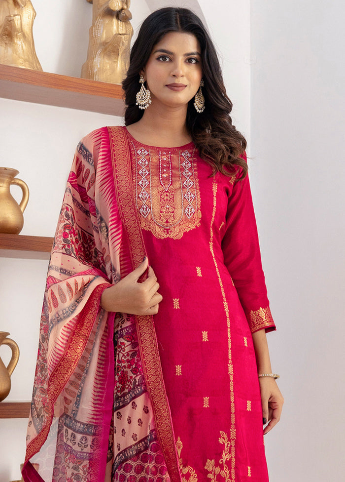 3 Pc Red Readymade Viscose Dupatta Suit Set