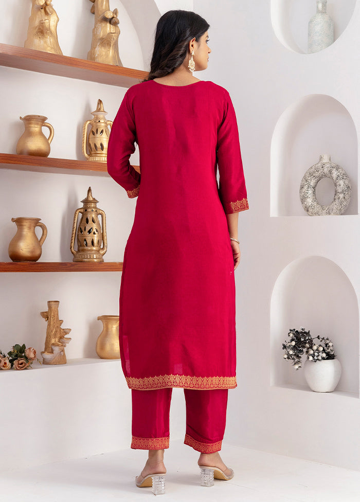 3 Pc Red Readymade Viscose Dupatta Suit Set