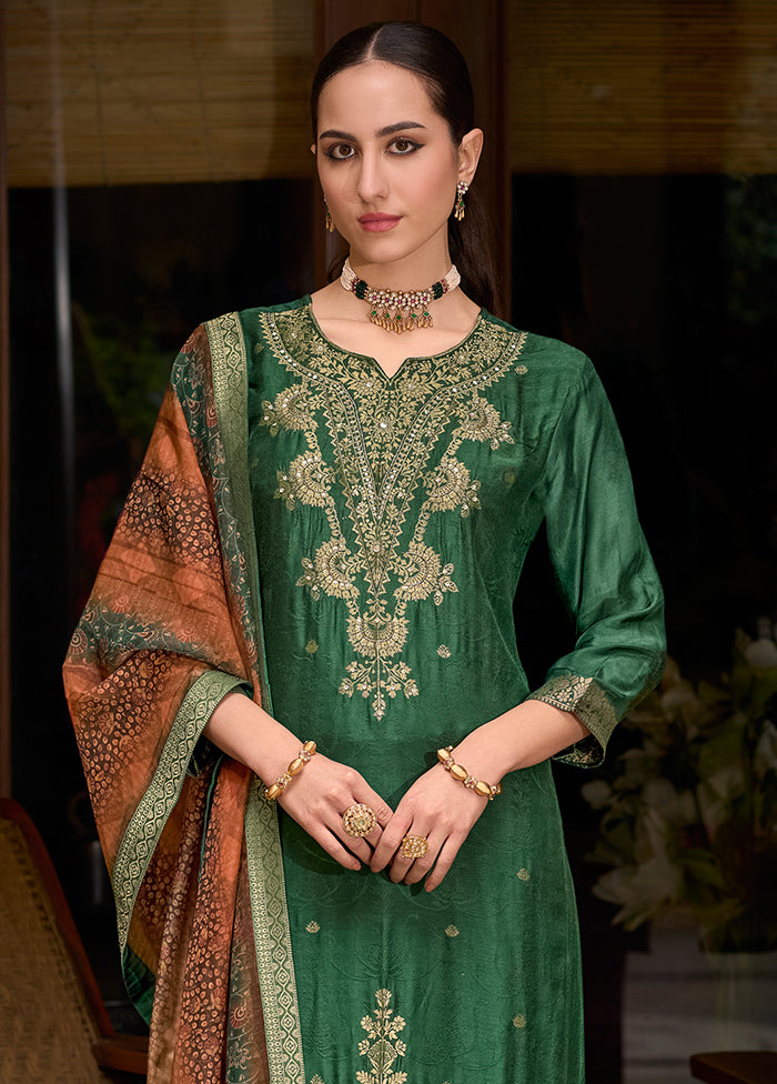 3 Pc Green Readymade Viscose Dupatta Suit Set