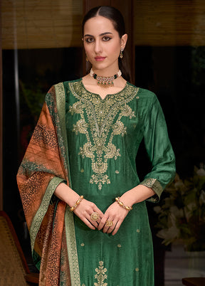 3 Pc Green Readymade Viscose Dupatta Suit Set