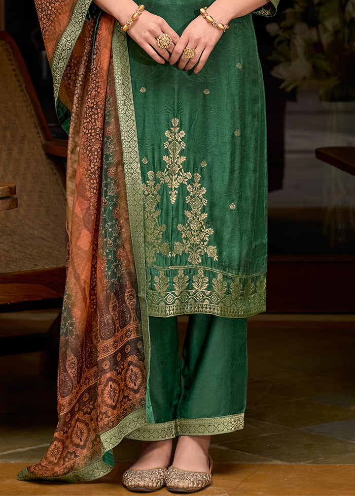 3 Pc Green Readymade Viscose Dupatta Suit Set