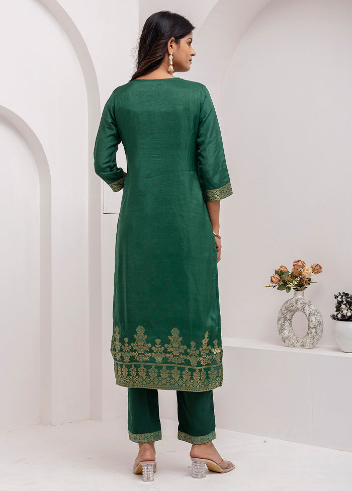 3 Pc Green Readymade Viscose Dupatta Suit Set