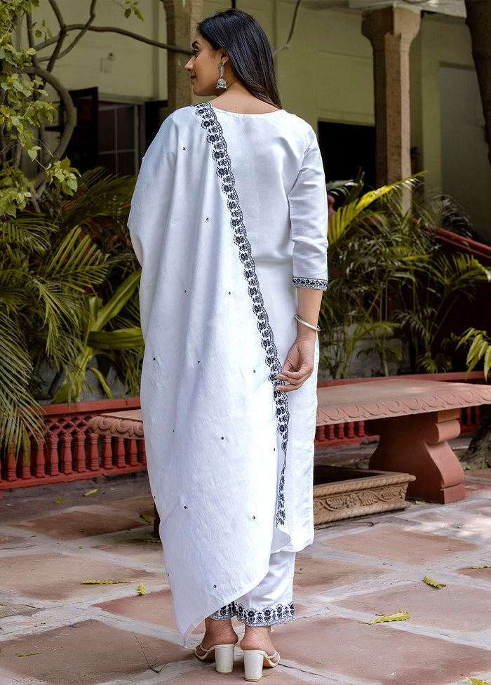 3 Pc White Readymade Viscose Dupatta Suit Set