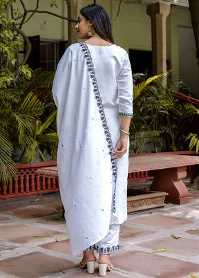 3 Pc White Readymade Viscose Dupatta Suit Set