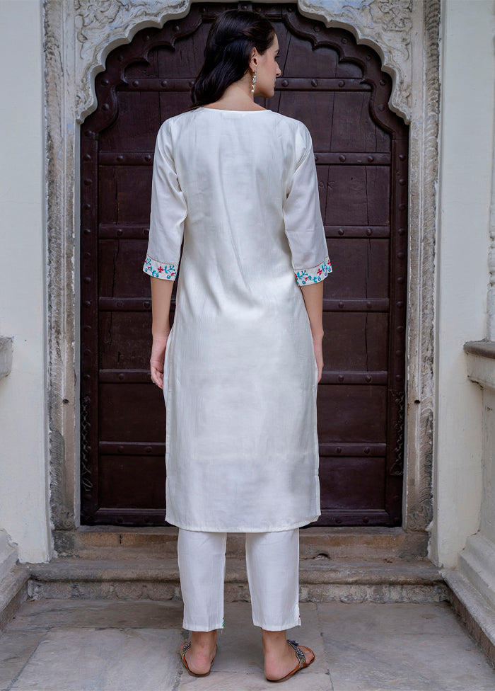 3 Pc White Readymade Viscose Dupatta Suit Set